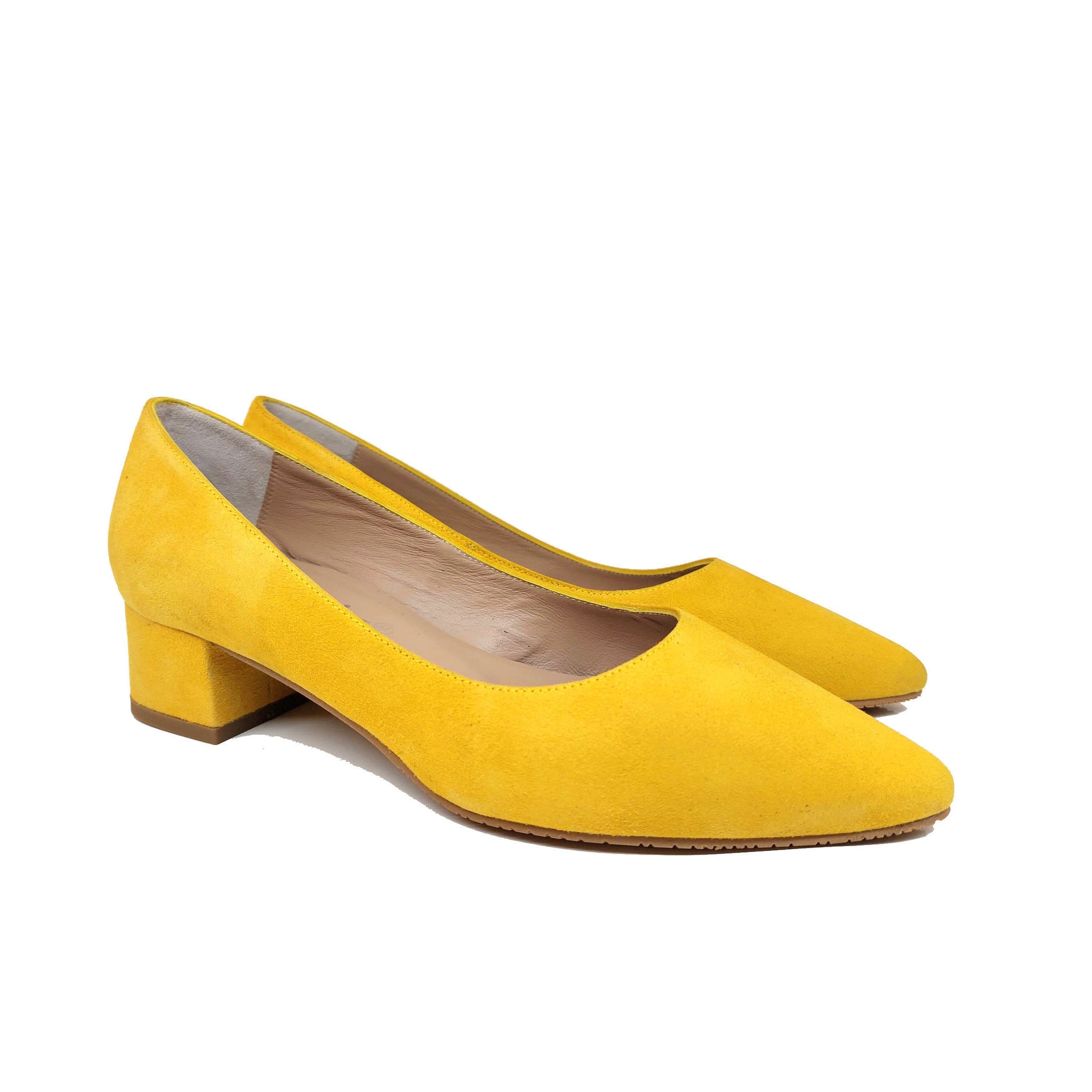Amarillo Zapatos Tacon Ancho Color Mostaza DAILA Piel Ante Mostaza