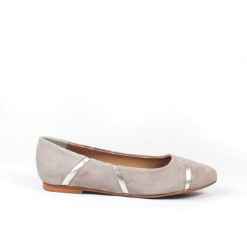 BURBA Leather Suede Taupe Grey & Metal Silver