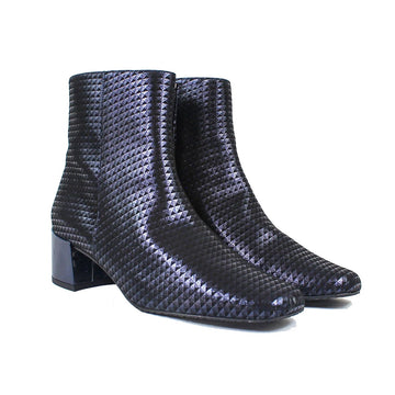HISITO Suede Leather with Blue & Black Geometric Print
