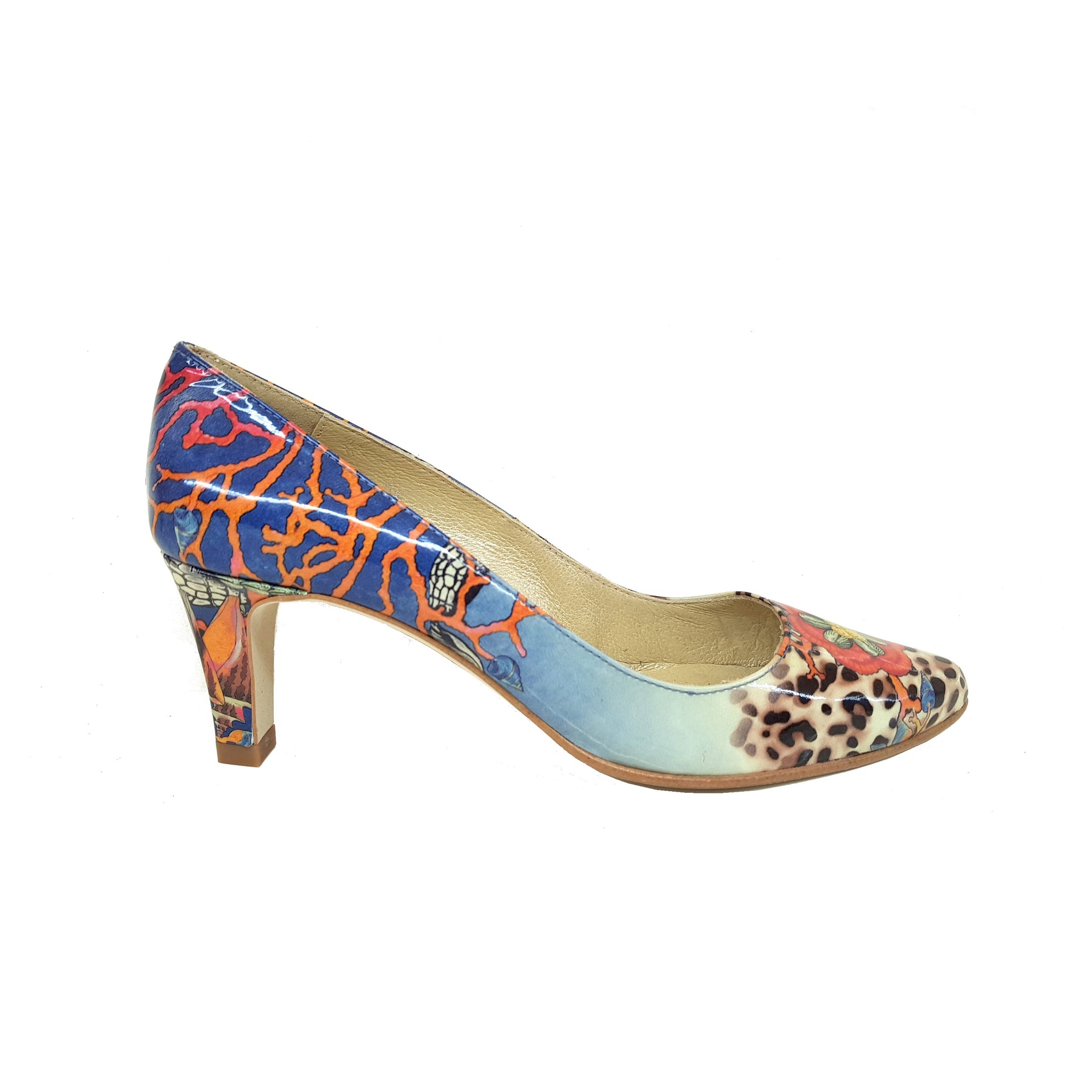 ISA Engraved Multicolor Patent Leather "Leopard Coral"